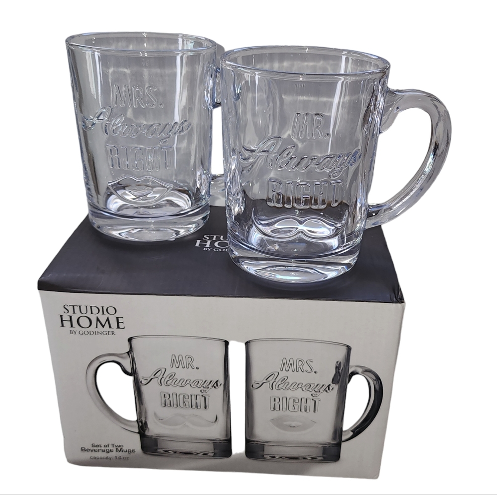 Studio Home by Godinger  Set of Two Mr‎ And Mrs Clear Glass Beverage Mug 14oz